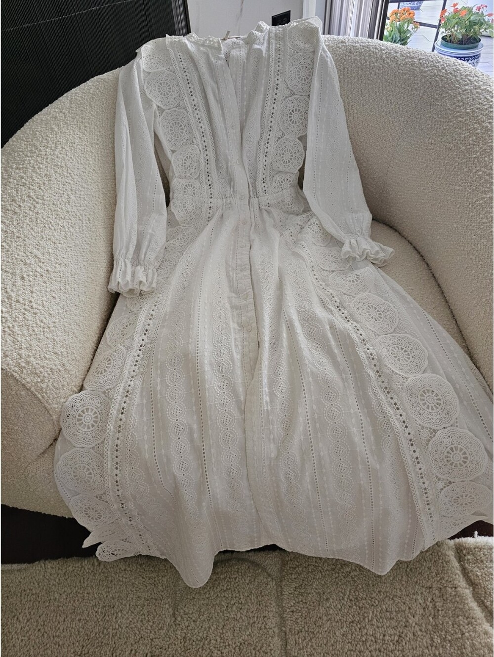 $400 Maje Cotton Midi Dress with Broderie Anglaise White Size 36/ US 4 - Picture 10 of 13
